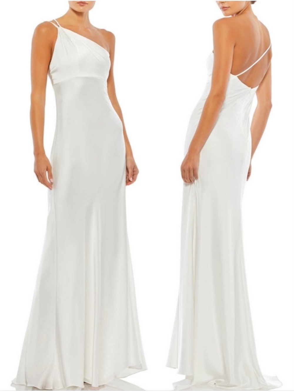 Mac Duggal White One-Shoulder Satin Maxi Gown